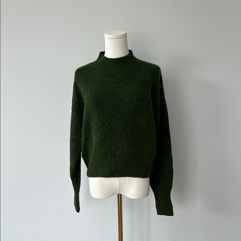 Forest Green Cowl Neck Sweater with Textured Knit
